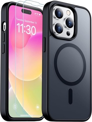 for iPhone 14 Pro Case, Magnetic Translucent Matte Case with Tempered Glass Prot