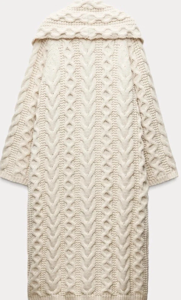 BNWT ZARA LONG CABLE-KNIT COAT ECRU NEW FW24/25 SIZE S REF. 3653/109 - Image 4 of 4