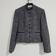 Vintage EVAN PICONE Womens Tweed Blazer Sz 8 Navy Button Down Velvet Union Made