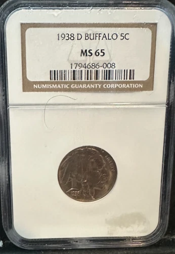 1938-D US Buffalo Nickel 5C Slab NGC Graded MS 65