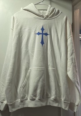Unisex White Jesus Saves Hoodie With Emblem And Cross Design  Size Medium