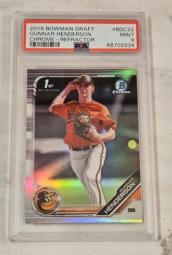 2019 Bowman Chrome Draft Gunnar Henderson 1st Bowman Refractor PSA 9. Orioles