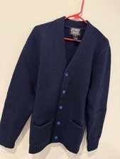Stussy Men  s Solid Blue Knit V-Neck Button Cardigan Sweater w/ Pockets L