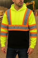 Men's Reflective Safety High Visibility Pullover Sweatshirt Hoodie
