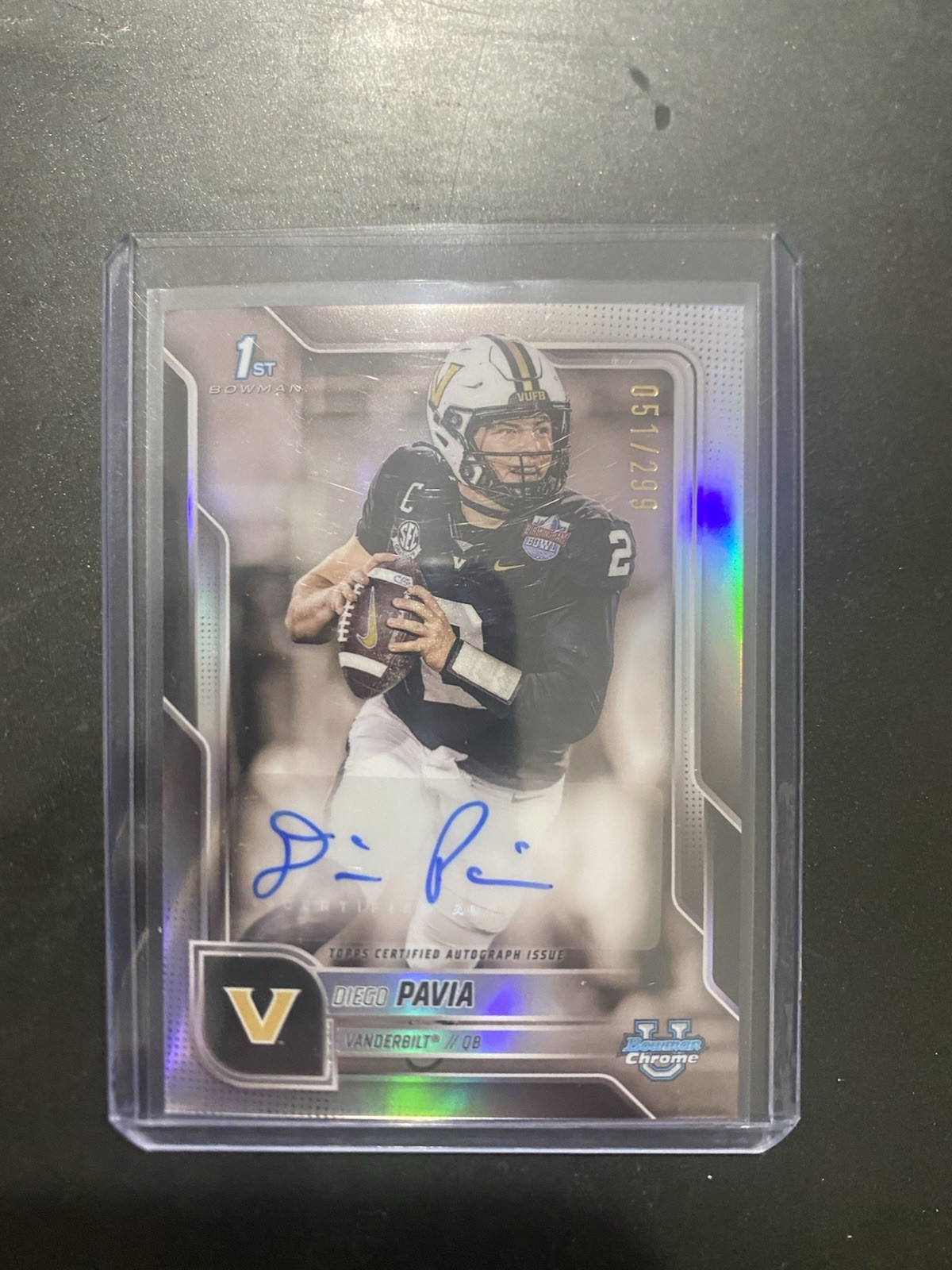 Diego Pavia 2025 Bowman Chrome University 1st Refractor Auto 51/299 Vanderbilt