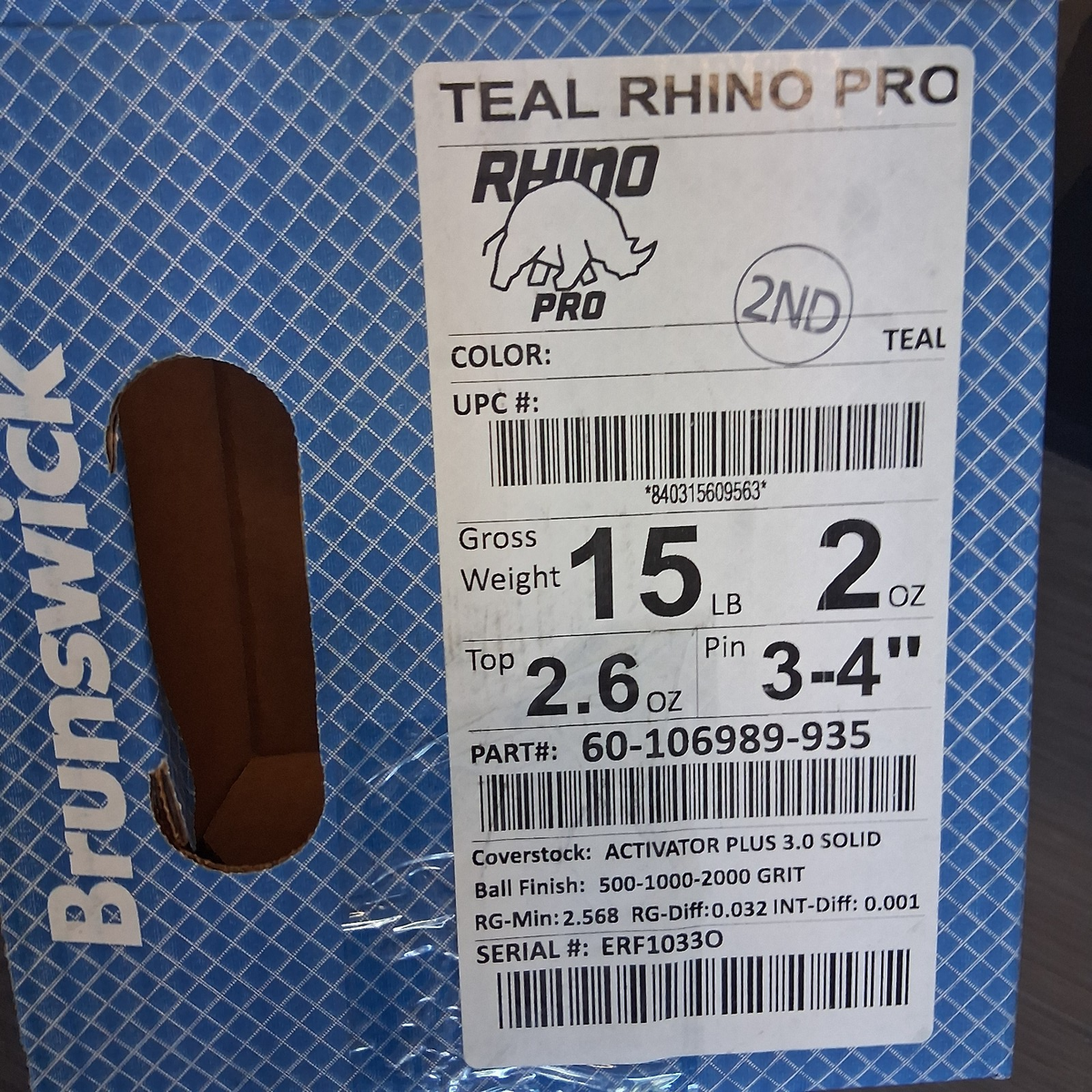 Brunswick Teal Rhino Pro BOWLING ball 15 lb new in box #033