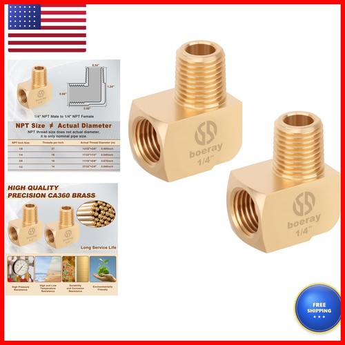 2PCS 1/4" NPT Male x Female 90° Street Elbow Barstock Brass Pipe Fitting
