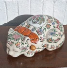 Vintage Large Chinese Famille Rose Porcelain Cat Figurine Marked On Base