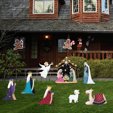 Christmas Yard Sign Decorations Outdoor with LED Lights Christmas Nativity Scene