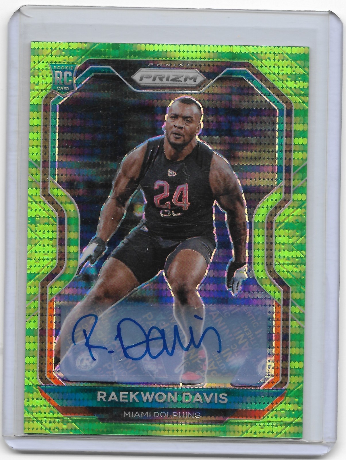 2020 Panini Prizm Raekwon Davis Rookie Neon Green Pulsar Auto #341 Dolphins RC