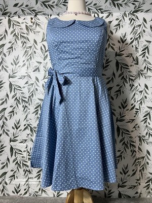 Light Blue Polka Dot Vintage Retro Style Midi Dress Sz XL NWT Classic 98% Cotton