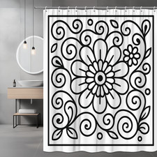 Black and White Floral Shower Curtain - Modern Home Decor