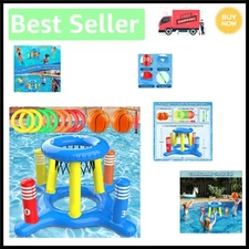 Ultimate Inflatable Pool Toy Set: Basketball Hoop & Ring Toss for Summer Fun!