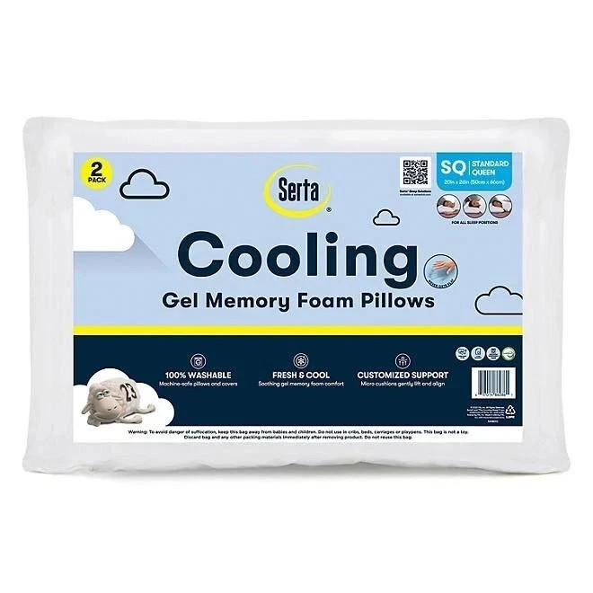 Serta 2-Pack Gel Memory Foam Cluster Bed Pillow(FREE SHIPPIN