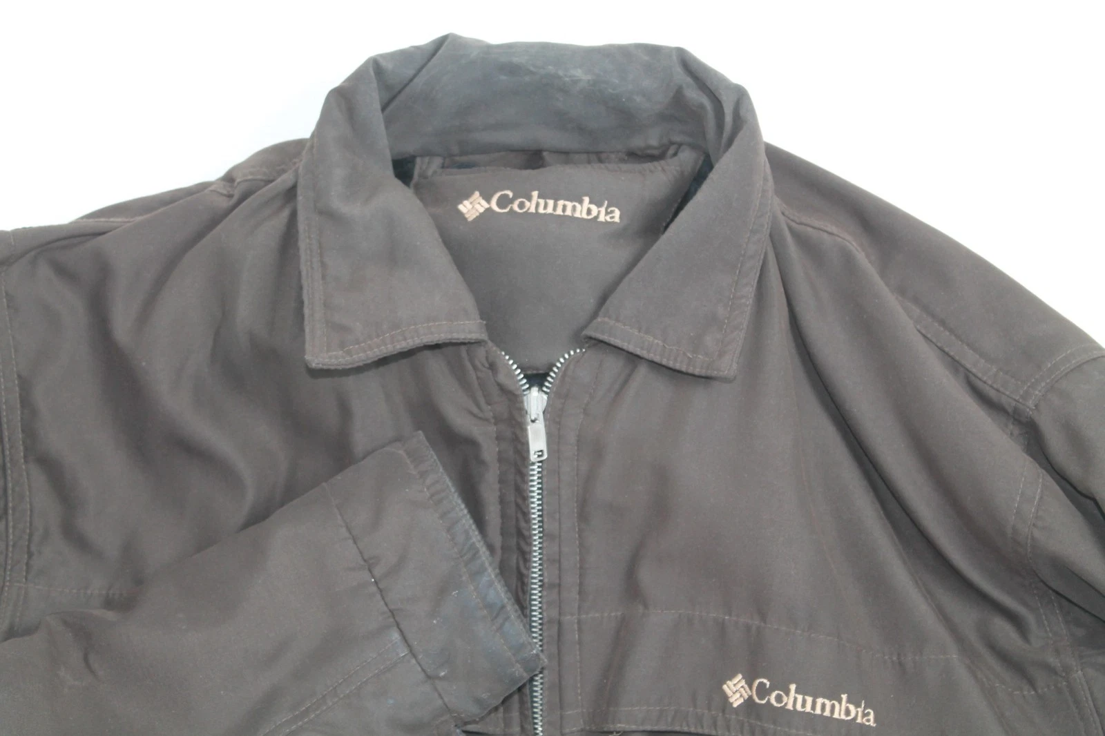 Columbia Hooded Jacket Fleece Lined Chocolate Brown Men’s Size Large Roll Hood