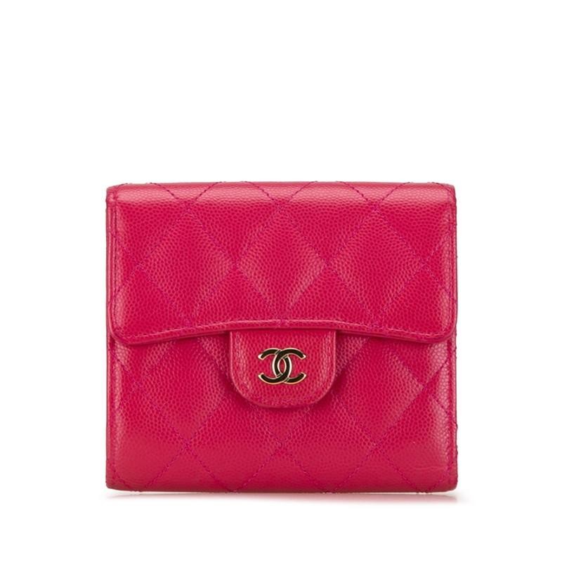 Chanel Matelasse Coco Mark Classic Small Flap Wallet Pink Caviar