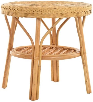 Rattan-Tisch Ø 56 cm/Beistelltisch Rund/Couchtisch/ Ablage/ Kaffeetisch (Honig)