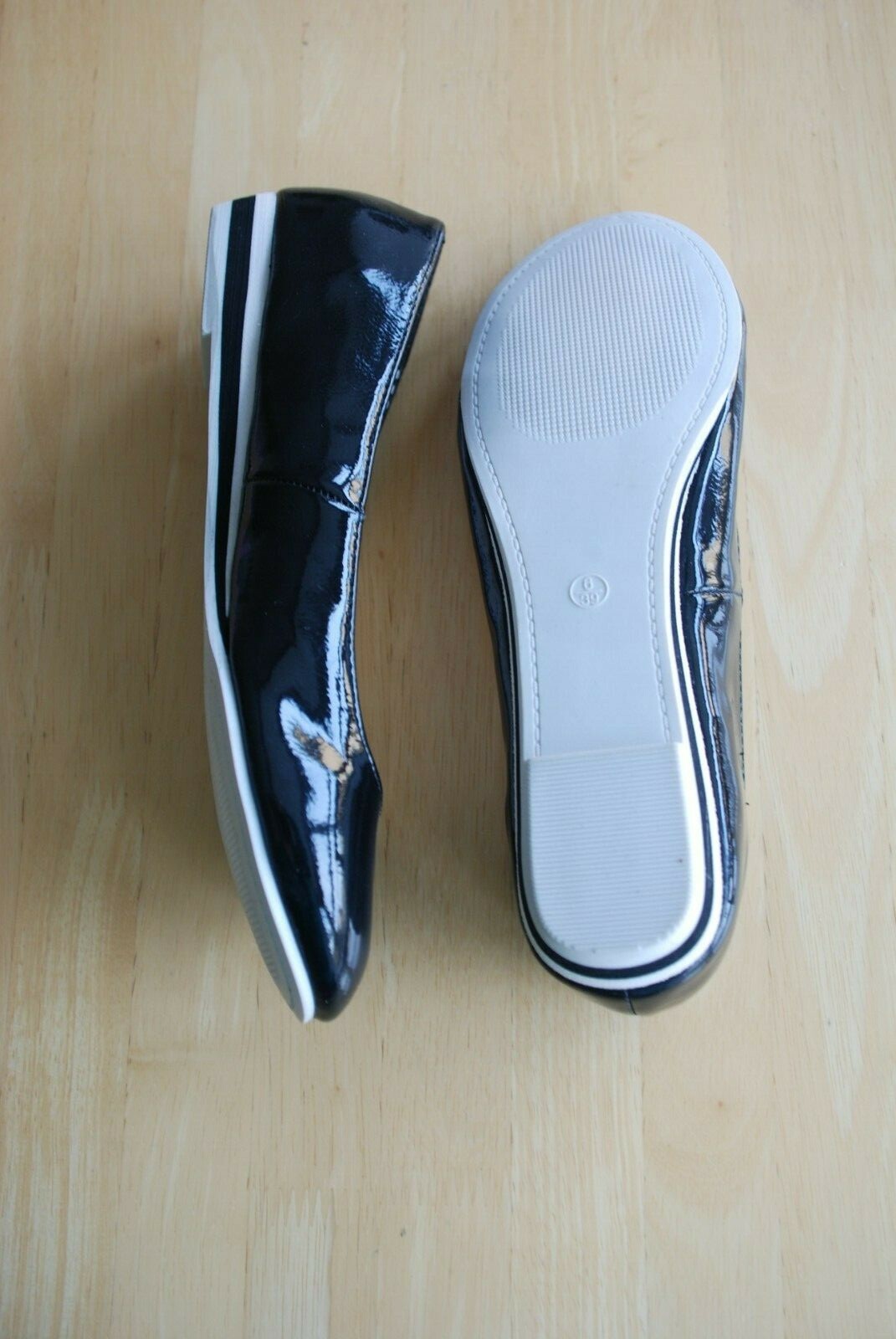 Ladies LOVE YOUR BALLETS slipon black patent ballet pumps by