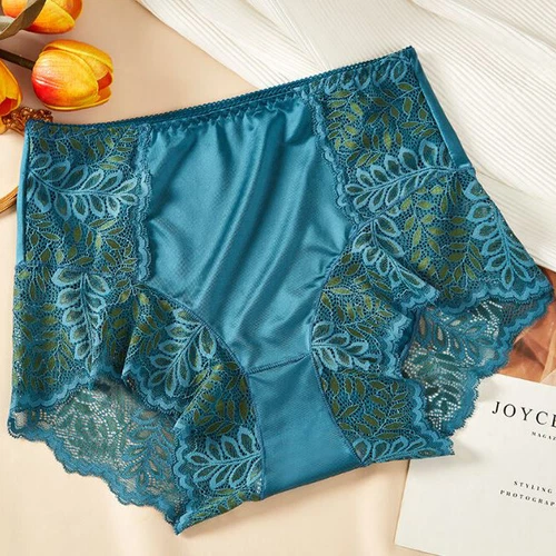 Ladies Womens Sexy Silky Satin Knickers Panties Lace High Waist Brief Underwear - Picture 1 of 32
