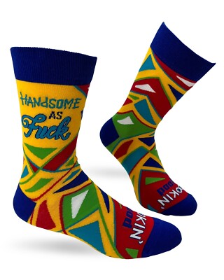 Fabdaz Handsome As F**k Lookin' Good Funny Men's Gift Novelty Crew Socks