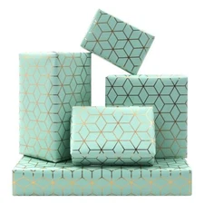 Geometric Gift Wrap Robin's Egg Blue with Gold Foil 28x20 Inch Folded Flat