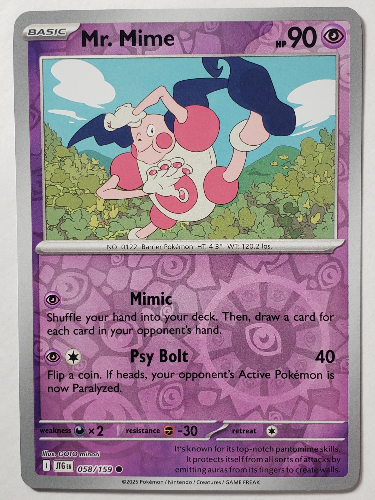 REVERSE HOLO Mr. Mime 058/159 NM / M - Journey Together Pokemon Card