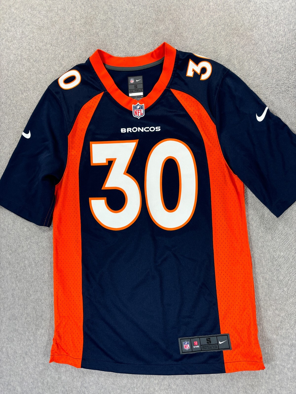 Denver Broncos Nike On Field Replica Football Jersey (#30 Lindsay) Men's Small