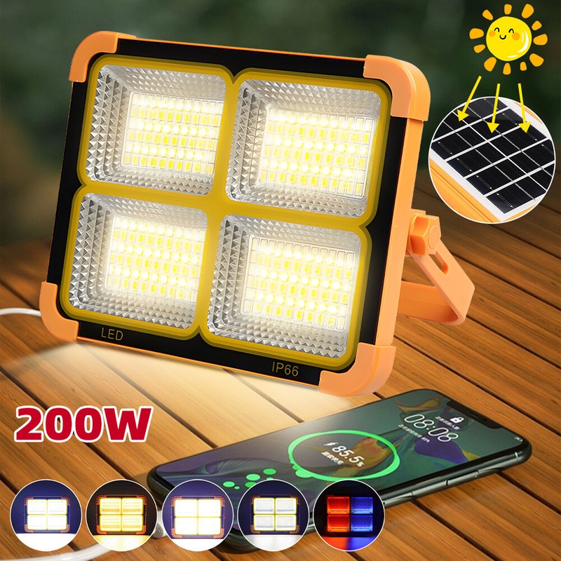 200W LED Solar Working Light Emergency Light Camping Lantern W/ Stand Holder