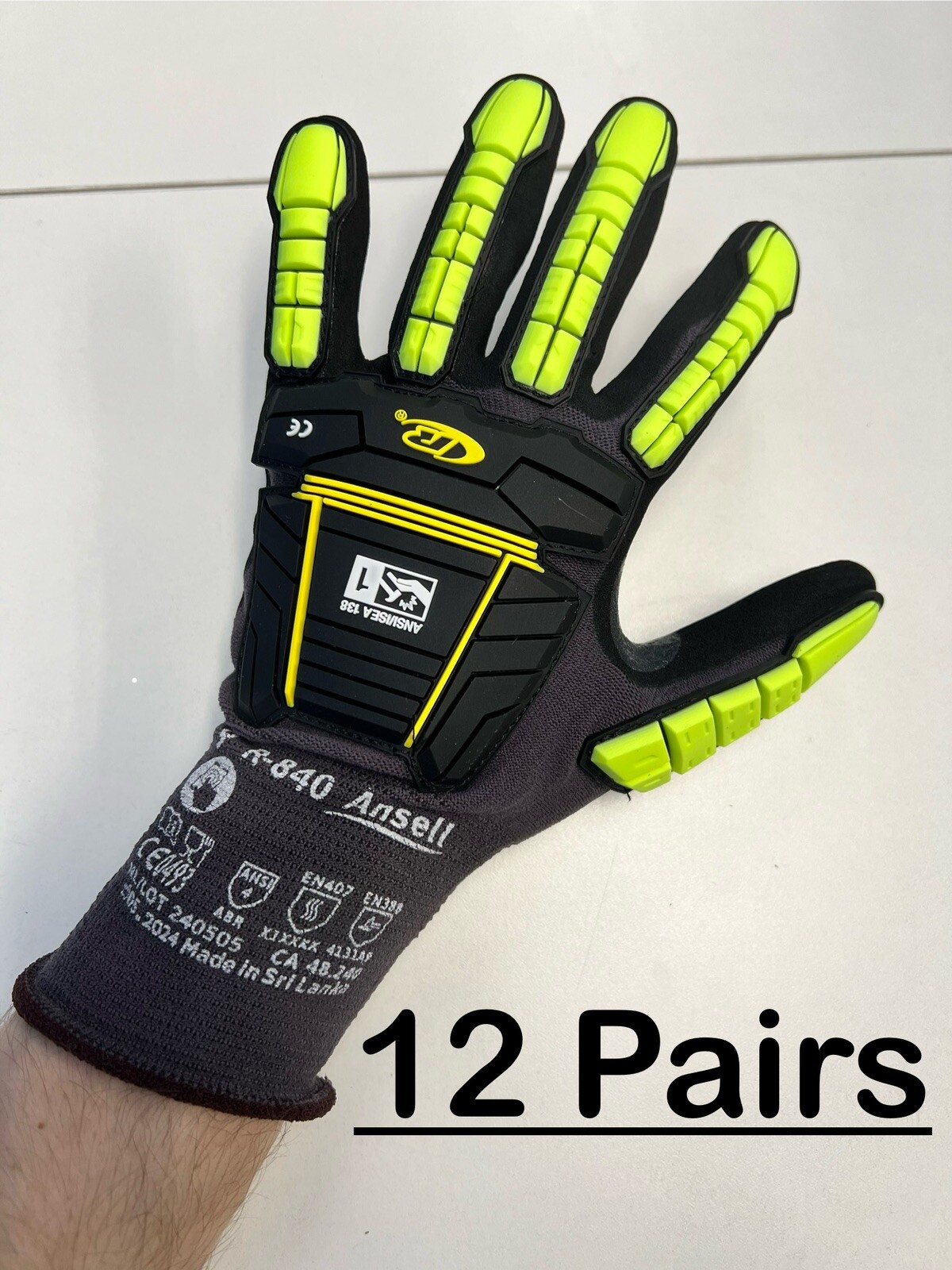 (12 pair) Ansell Ringers® Nitrile Half-Dipped Anti-Impact Gloves R-840 ...