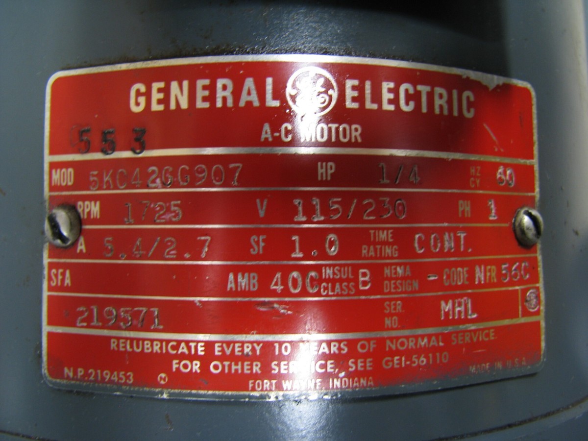 GE Electric Motor 5KC42GG907 1/4hp 1725rpm 115/230v 1phase GE Electric Motor 5KC42GG907 1/4hp 1725rpm 115/230v 1phase
