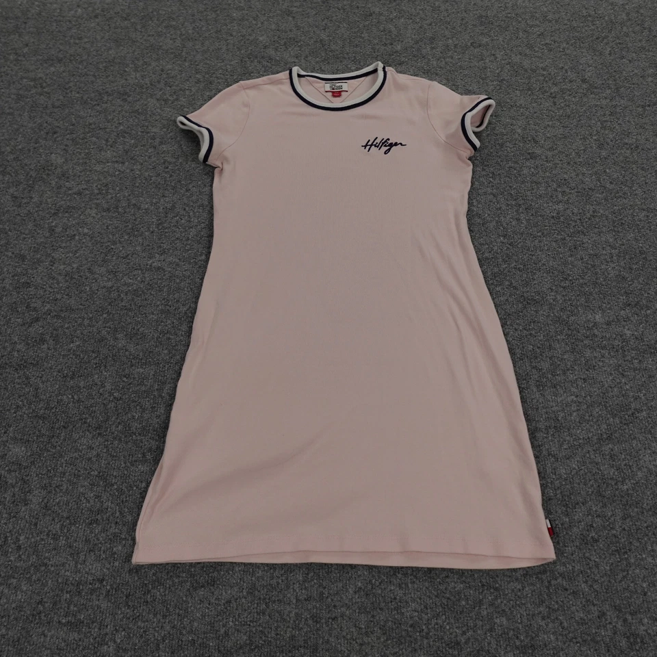 Tommy Hilfiger 睡眠衬衫女式小号粉色 T 恤拉标志睡衣连衣裙 — 第 2/4 张图片