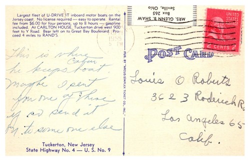 TUCKERTON, NEW JERSEY - RAND'S U-DRIVE IT INBOARD MOTOR BOATS - LINEN POSTCARD - Picture 2 of 2