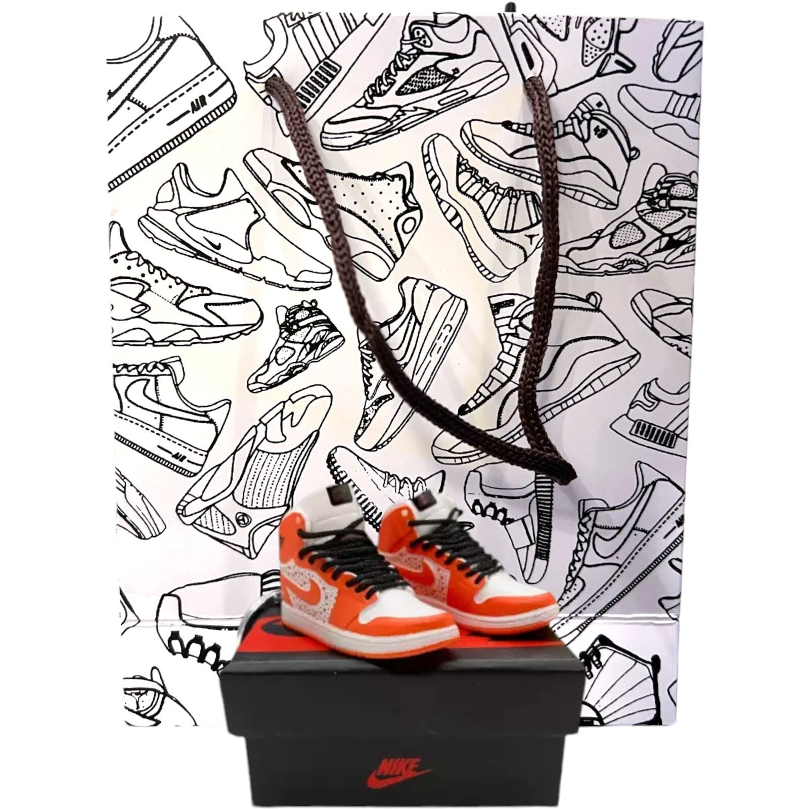 Jordan 1 x Supreme Orange   Mini Sneaker Porte clés Chaussure Paire avec Boîte et Sac