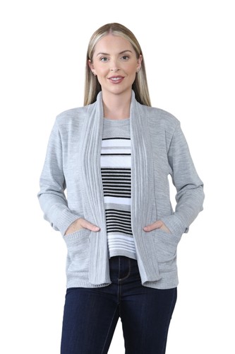 Damen Twin Set Streifen Pullover Damen Strick Streifen Tank Top Cardigan Pulli - Bild 14 von 22