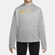 Nike Therma-FIT Kids Girls' Grey Heather Metall Training Hoodie DM2359-032 S