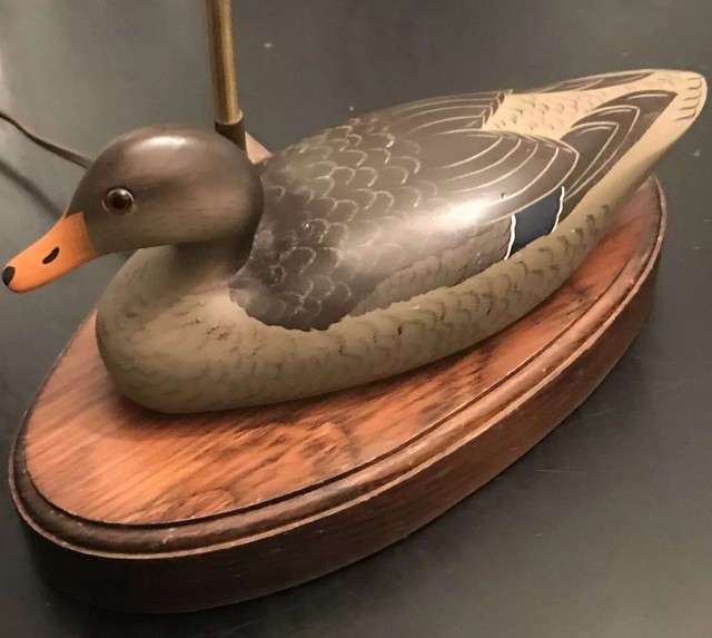 Vintage wooden Duck Decoy Lamp Hand painted glass eyes see photos! The