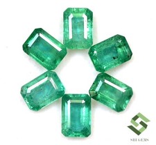 6.17 Cts Certified Natural Emerald Octagon Cut 7x5 mm Lot 06 Pcs Loose Gemstones