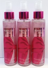3x BATH  BODY WORKS PERFECT IN PINK DIAMOND SHIMMER MIST BODY SPLASH SPRAY 8OZ