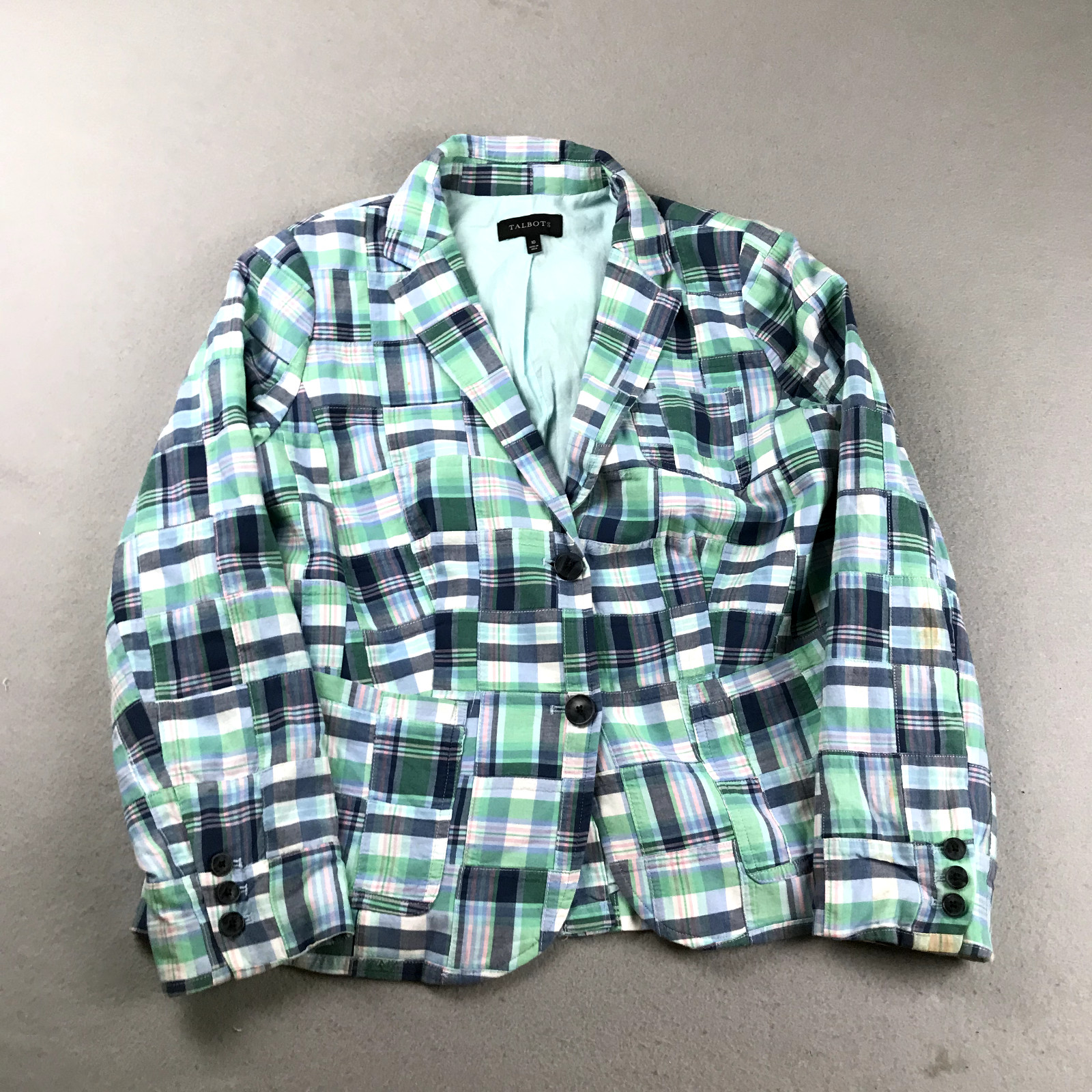 Talbots Jacket Womens 10 Blue Patchwork Lined But… - image 1