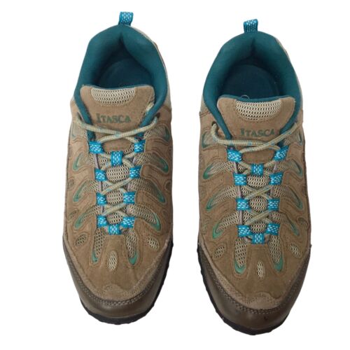 Itasca Hiking Shoes Low Top Leather Suede Brown Teal Size 8 Hikers Lace Up - Picture 4 of 10