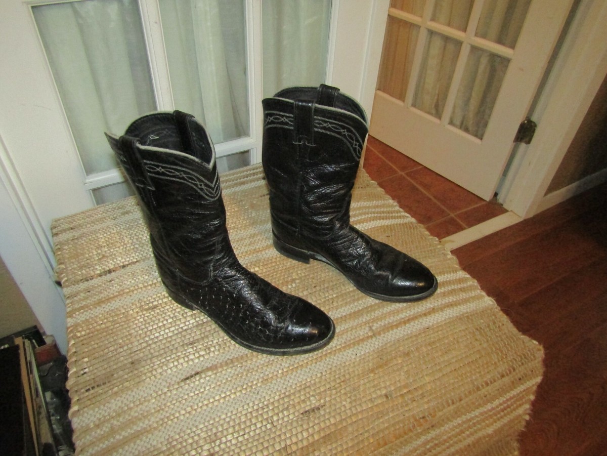 Vintage Justin black leather roper round western cowboy boots  Men\'s size 7.5 D Vintage Black Round Toe Pull on Roper Boots Mens Size 10D - Etsy main image 3