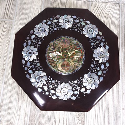 Vintage Asian Enamel Sectional 12  Box Inlaid Mother Of Pearl  Sweet Meat  Set