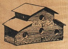 Birdhouse Four Hole 2 3/4 x 2" Rubber Stamp, Structures Stamp, Places Stamp