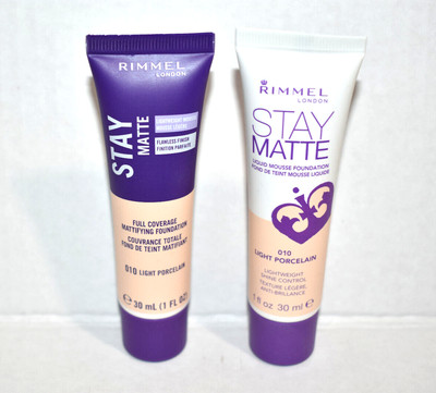 Rimmel Stay Matte Liquid Mousse Foundation Light Porcelain 010 Lot x2 1 oz 30ml