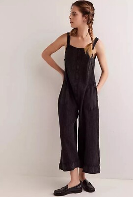Free People Callie One-Piece Jumpsuit Wide-Leg Open Back Waffle FP ONE L NEW