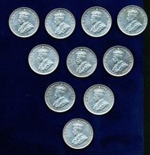 AUSTRALIA GEORGE V  1927-M  1 SHILLING SILVER COINS, LOT OF (10) ALMOST XF COINS