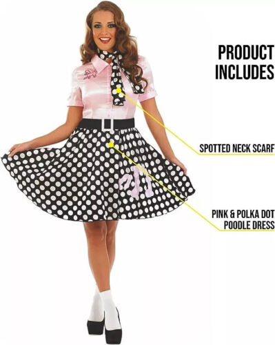 Women`s Pink Poodle Dress Ladies 1950s Rock N Roll Hop Costume Halloween S-XXL - Picture 3 of 5