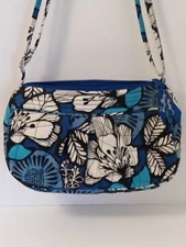 Vera Bradley Blue Bayou Flower Print Small Purse Crossbody Sholder Bag Adj Strap