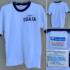 Vintage USAFA T Shirt Ringer Tee Champion Made In USA blue bar label Size XL