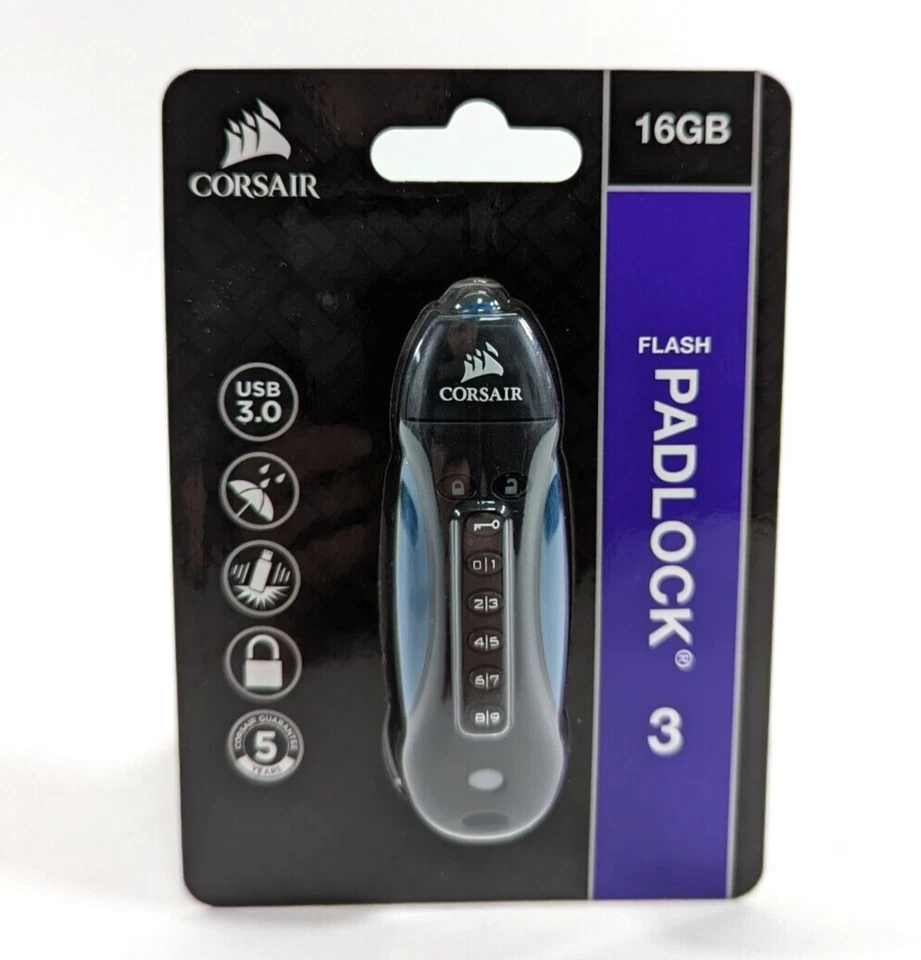 Corsair CMFPLA3B-16GB USB 3.0 Flash Padlock 3- Black/Blue - Image 2 of 4
